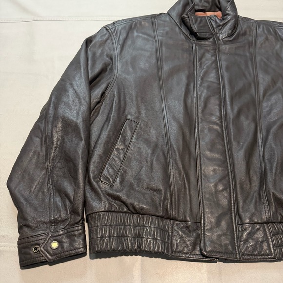 VTG London Fog Leather Bomber Jacket Black Zip A-2 Piolet Grunge SkateL Y2K-XXXX - Picture 3 of 10